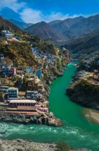 Devprayag confluence of Alaknanda and Bhagirathi rivers forming the Ganga